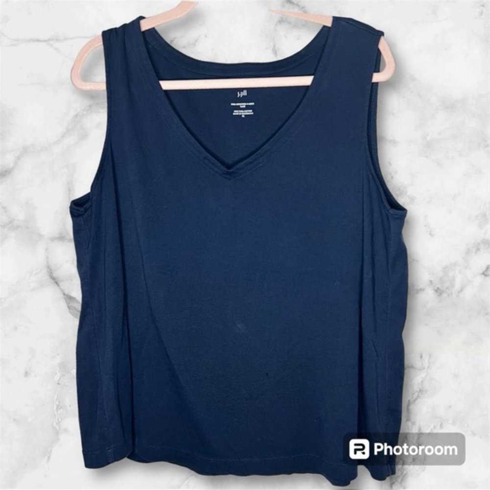 J. Jill Pima Womens Size XL Navy Blue Rounded V-Neck Tank Top